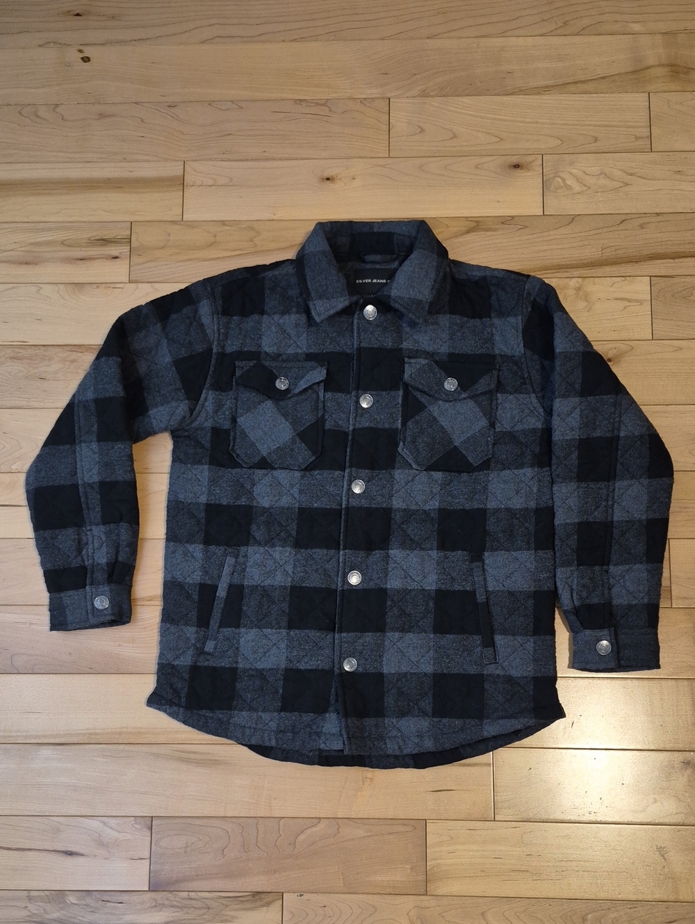 Boys Size 10/12 Silver Jeans Black & Gray Plaid Snap-Front Jacket
